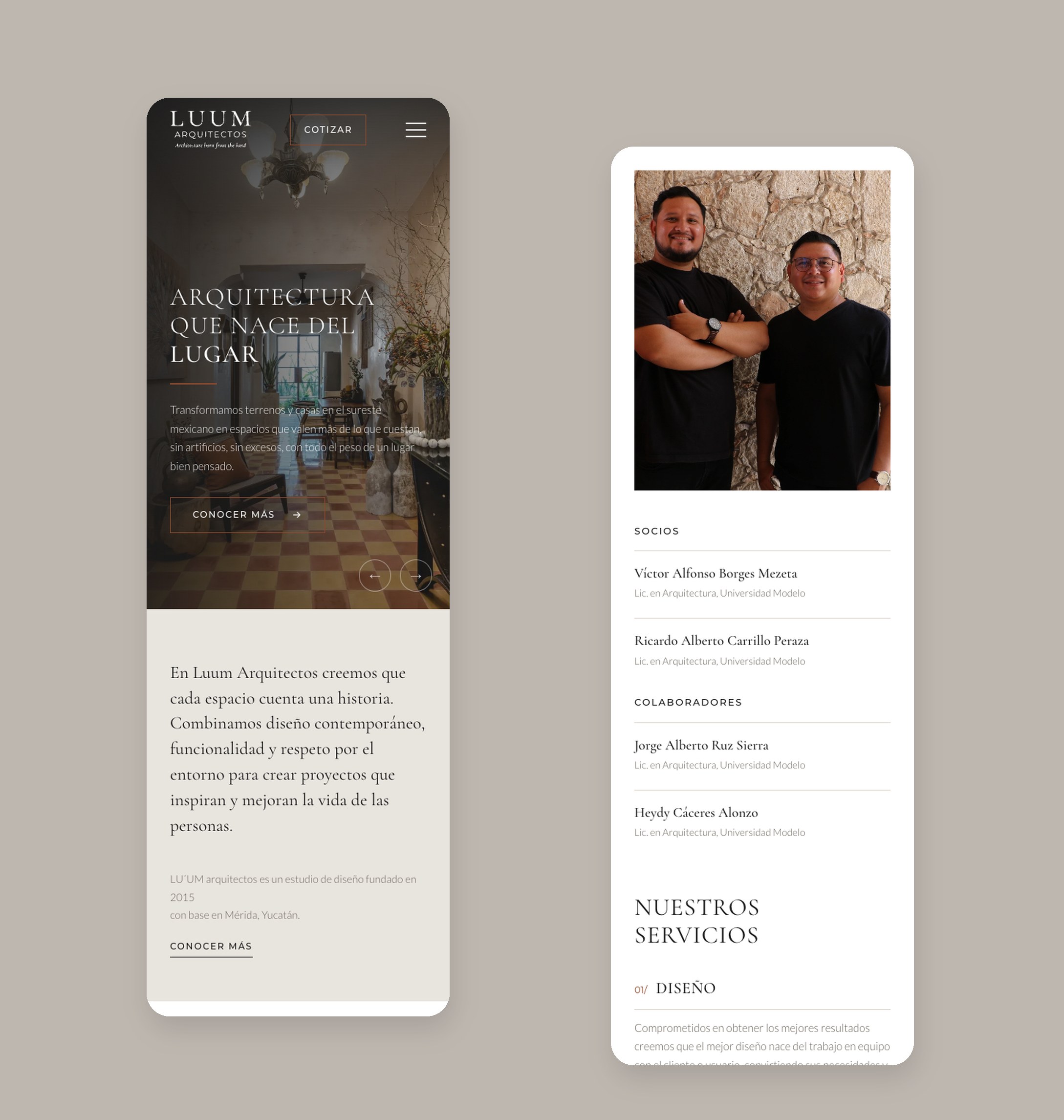 El sitio de Luum Arquitectos en móvil
